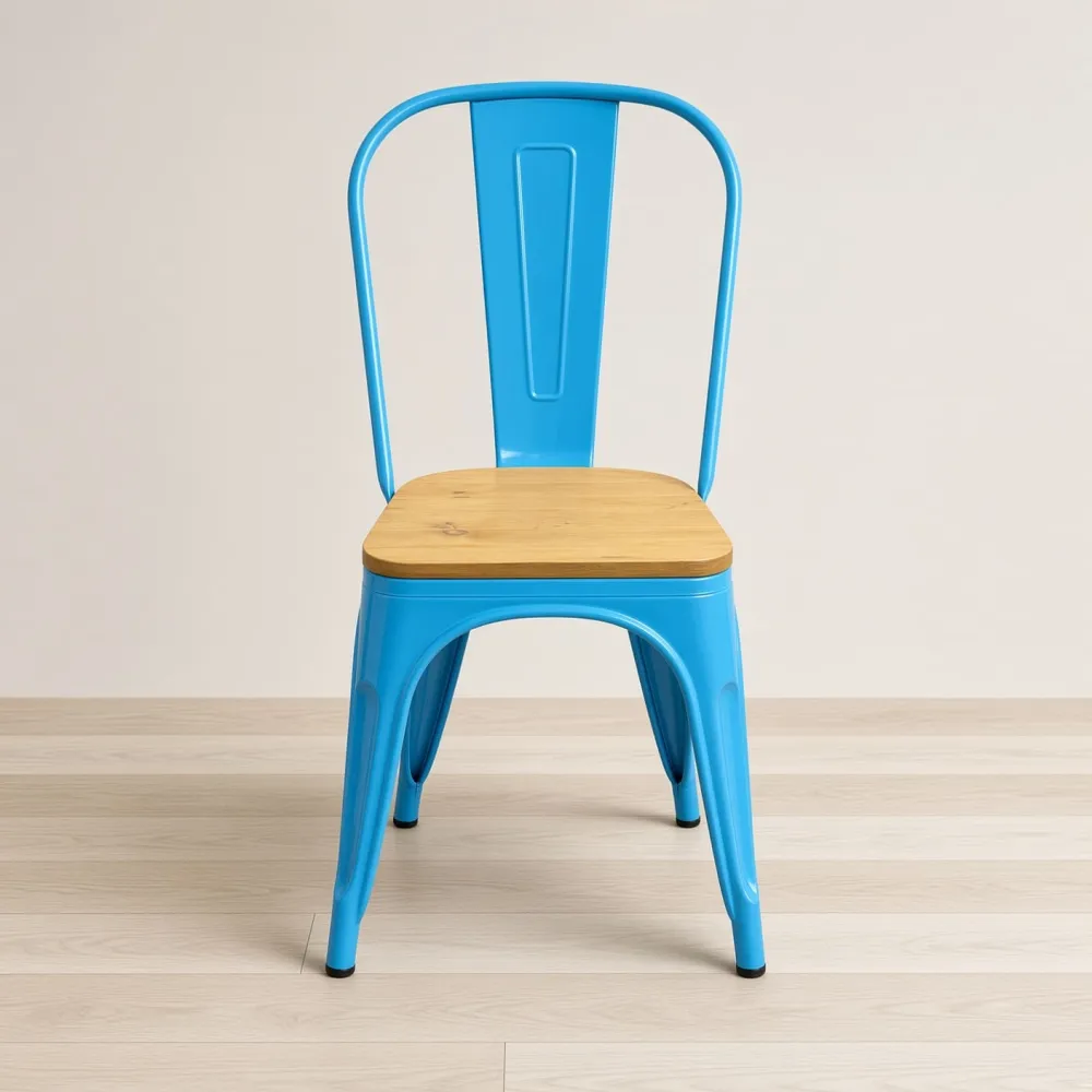 Silla Tolix Metálica con Asiento de Madera Apilable Industrial