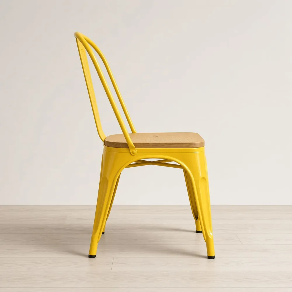 Silla Tolix Metálica con Asiento de Madera Apilable Industrial