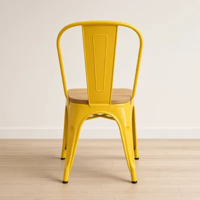 Silla Tolix Metálica con Asiento de Madera Apilable Industrial