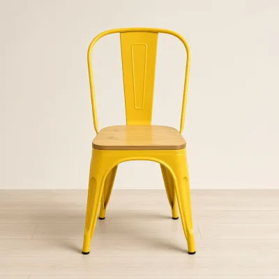 Silla Tolix Metálica con Asiento de Madera Apilable Industrial