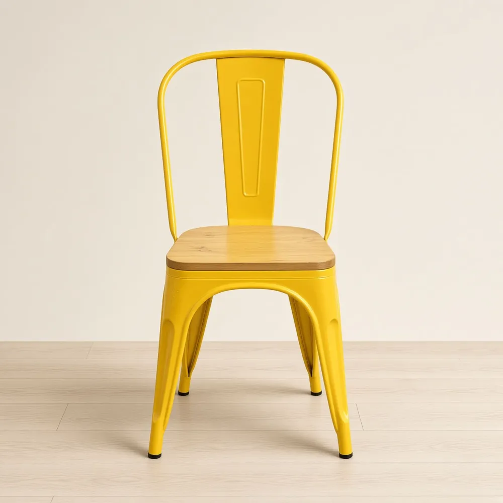 Silla Tolix Metálica con Asiento de Madera Apilable Industrial