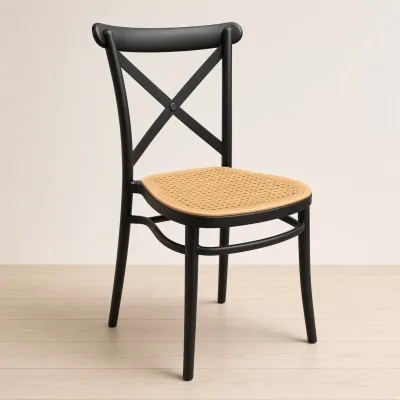 Silla Danubio Crossback Negra Asiento Efecto Ratán Apilable