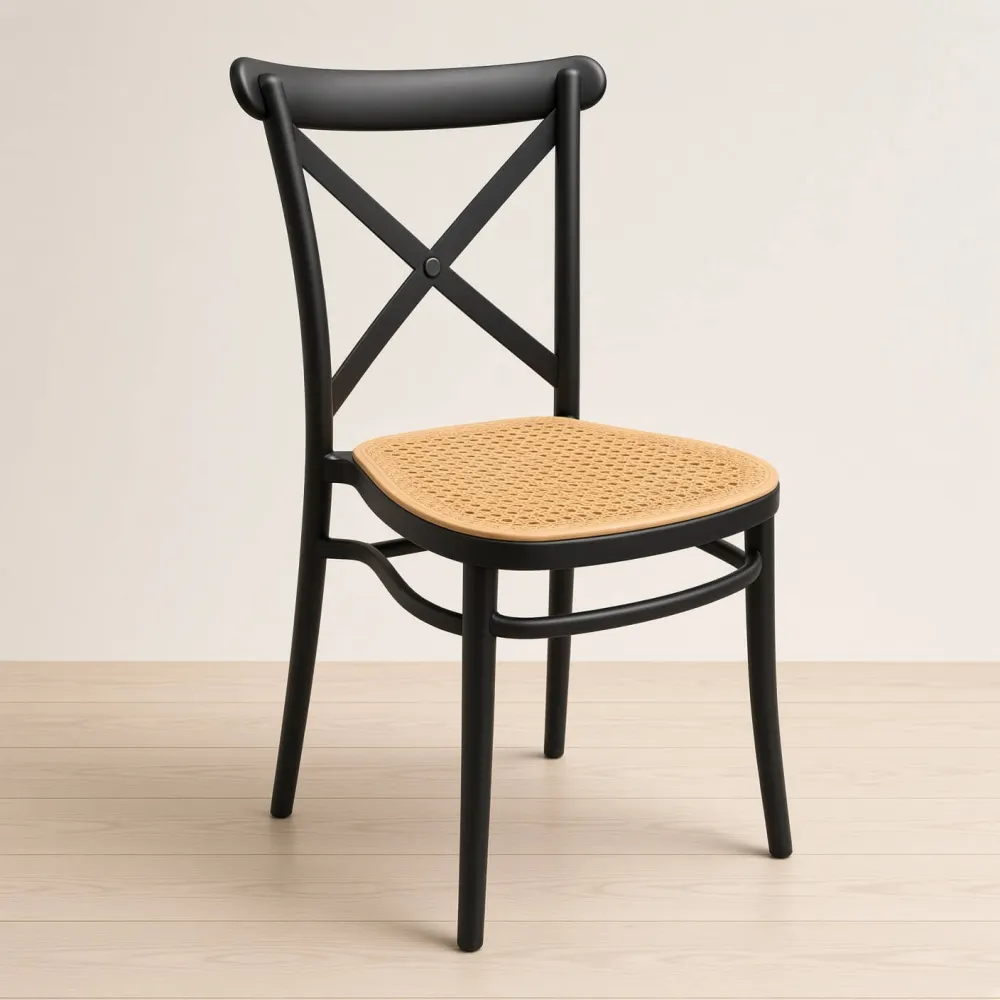 Silla Danubio Crossback Negra Asiento Efecto Ratán Apilable