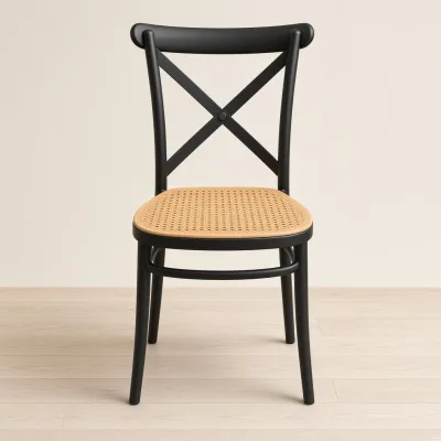 Silla Danubio Crossback Negra Asiento Efecto Ratán Apilable