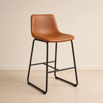 Taburete Burgos 66 cm Piso de Bar Ecocuero Marrón Base Metal Industrial