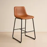 Taburete Burgos 66 cm Piso de Bar Ecocuero Marrón Base Metal Industrial