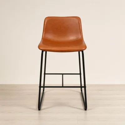 Taburete Burgos 66 cm Piso de Bar Ecocuero Marrón Base Metal Industrial