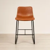 Taburete Burgos 66 cm Piso de Bar Ecocuero Marrón Base Metal Industrial