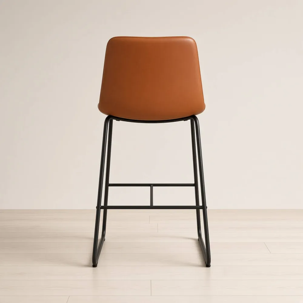 Taburete Burgos 66 cm Piso de Bar Ecocuero Marrón Base Metal Industrial