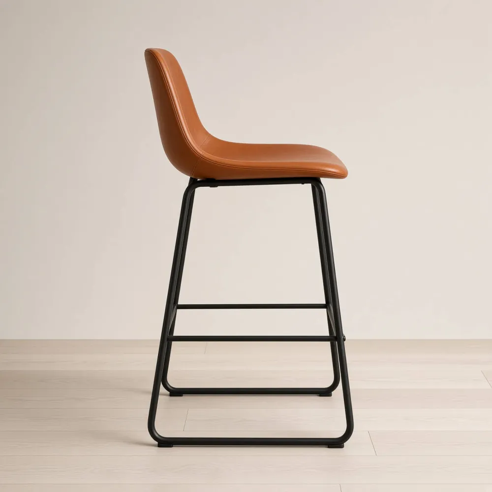 Taburete Burgos 66 cm Piso de Bar Ecocuero Marrón Base Metal Industrial