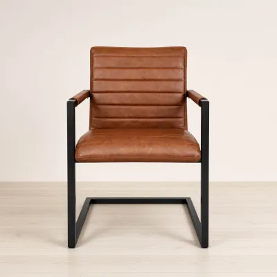 Butaca Sitial Milano Silla con Brazos Ecocuero Café Vintage Base Metal
