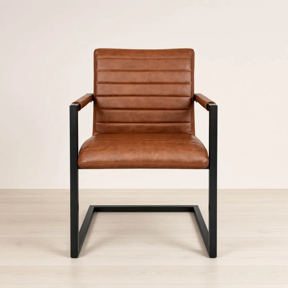 Butaca Sitial Milano Silla con Brazos Ecocuero Café Vintage Base Metal
