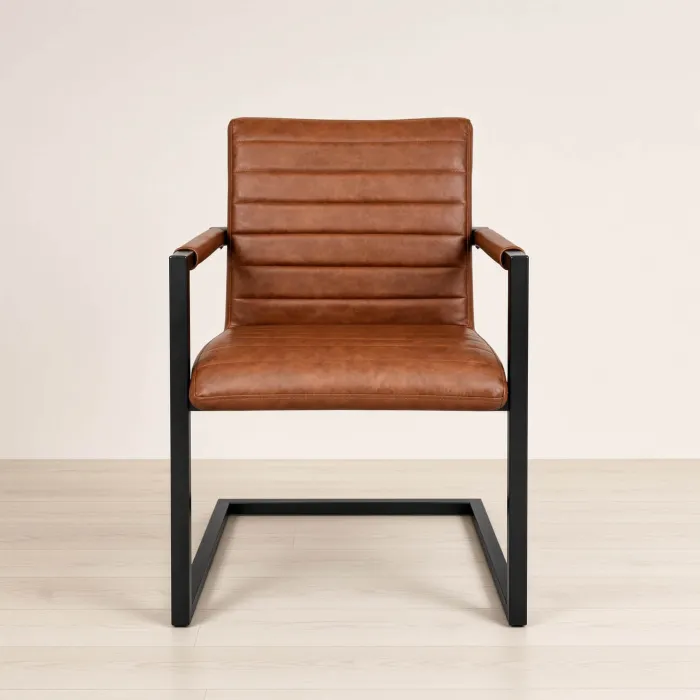 Butaca Sitial Milano Silla con Brazos Ecocuero Café Vintage Base Metal