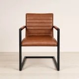 Butaca Sitial Milano Silla con Brazos Ecocuero Café Vintage Base Metal
