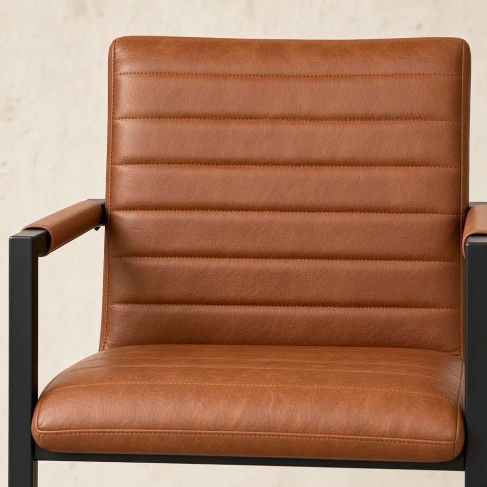 Butaca Sitial Milano Silla con Brazos Ecocuero Café Vintage Base Metal