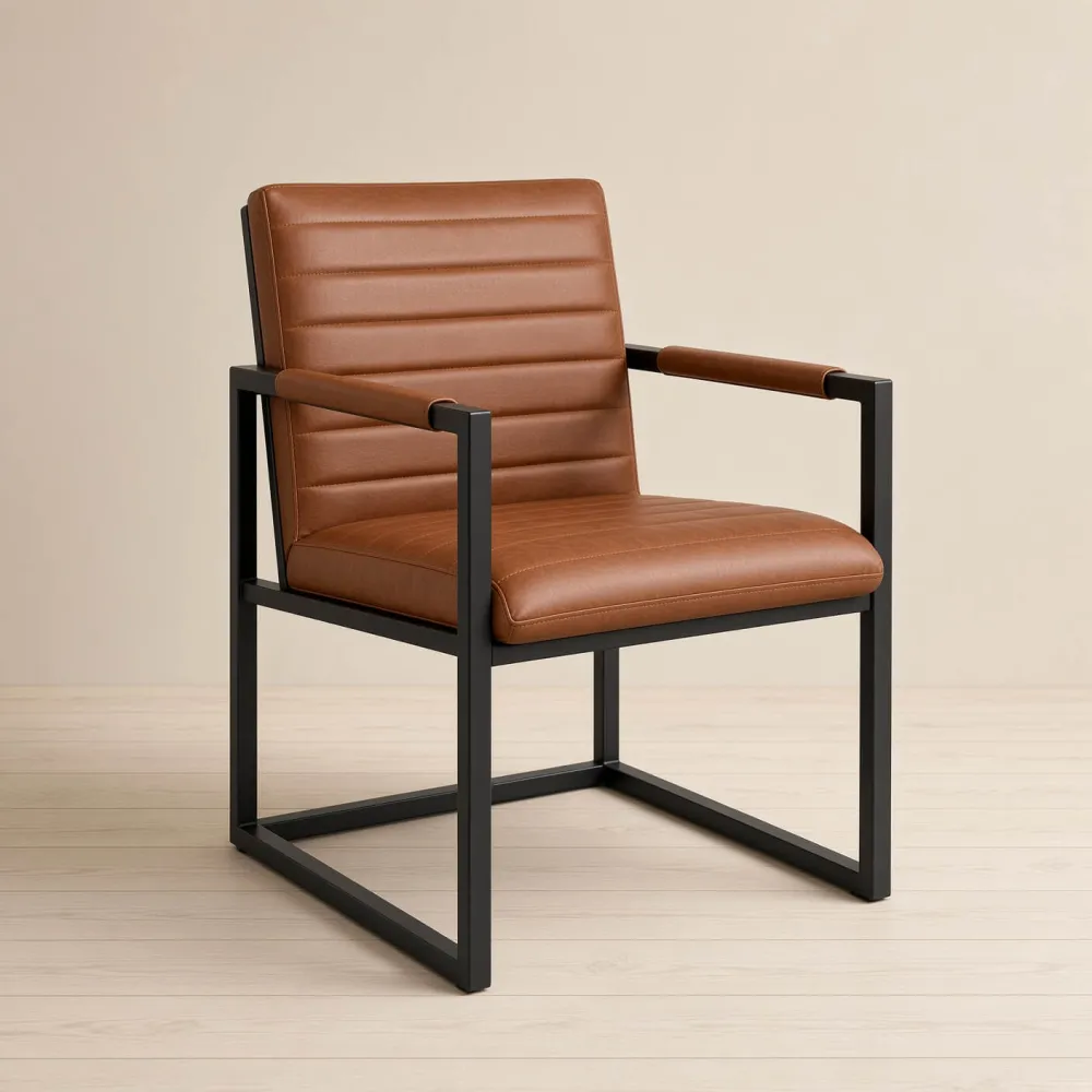 Butaca Sitial Milano Silla con Brazos Ecocuero Café Vintage Base Metal