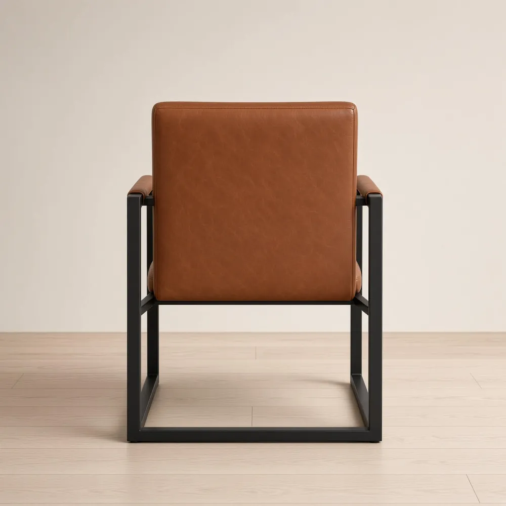 Butaca Sitial Milano Silla con Brazos Ecocuero Café Vintage Base Metal