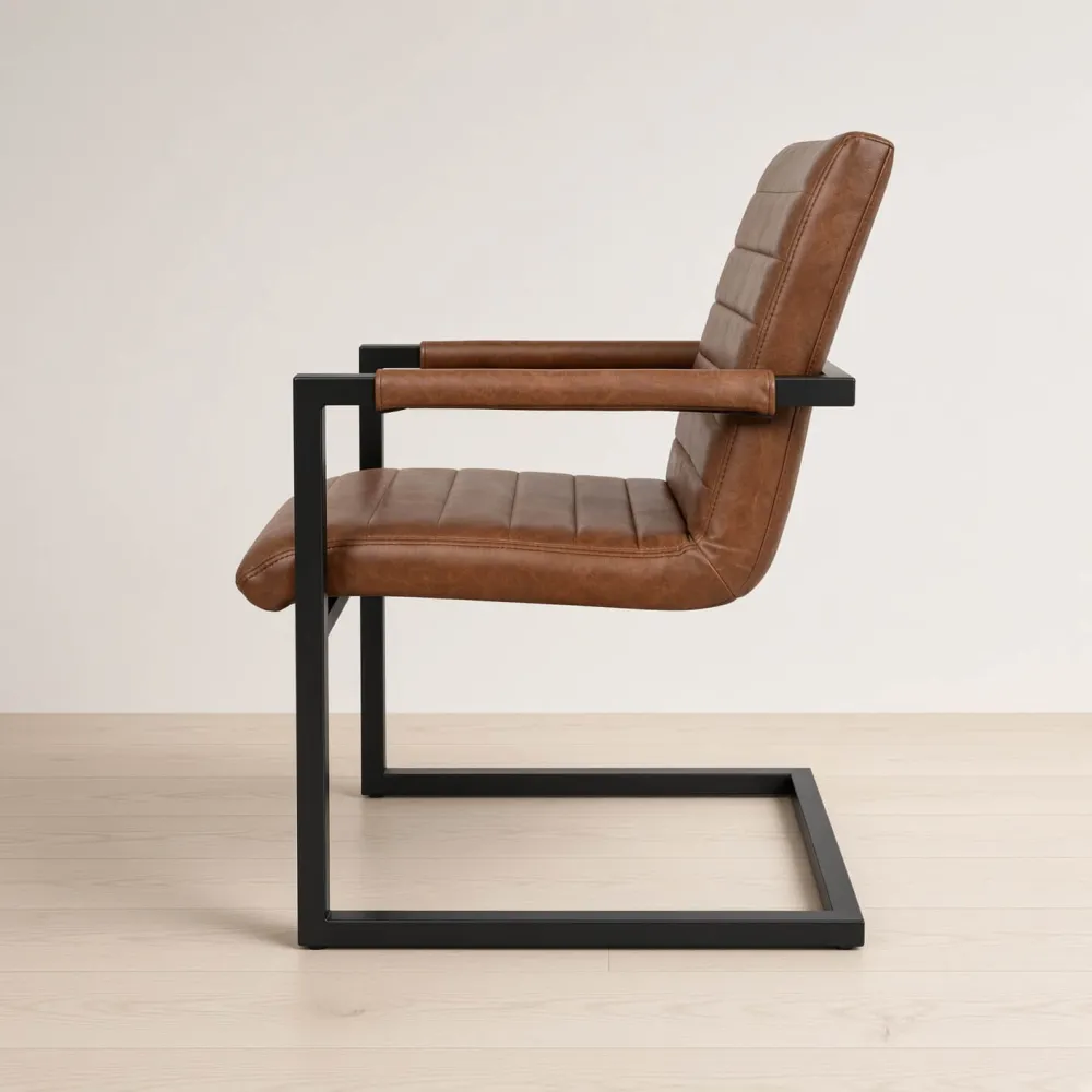 Butaca Sitial Milano Silla con Brazos Ecocuero Café Vintage Base Metal