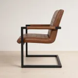 Butaca Sitial Milano Silla con Brazos Ecocuero Café Vintage Base Metal