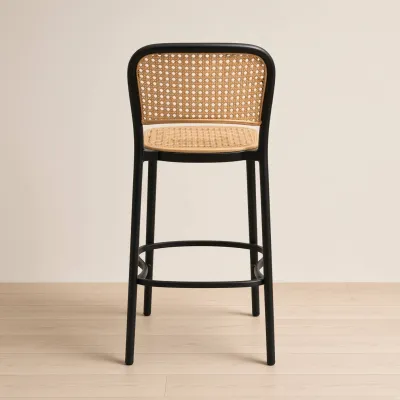 Taburete Piso de Bar Delta 66 cm Negro Asiento y Respaldo Efecto Ratán